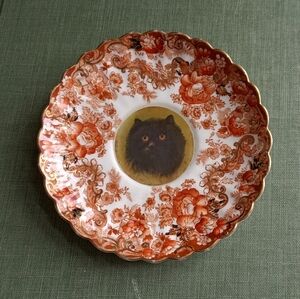 Unique Wall Decor Upcycled Antique Bone China Plate With Cat Pupina Montréal